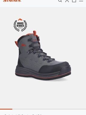NIB Simms Gray and Orange Men's Freestone Waterproof Fishing Boot Felt Bottom